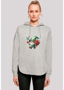 F4NT4STIC Damen Kapuzenpullover "Gnom Frühling Blumen Schmetterling", grau, casual, Gr. XL, Obermaterial: 100% Baumwolle, Pullover, Premium Qualität
