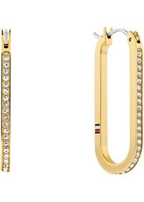 Tommy Hilfiger Damen Paar Creolen "SS24 DOG TAG, 2780865, 2780866", Edelstahl, gold, Edelstahl, Ohrringe, mit Emaille - mit Glasstein