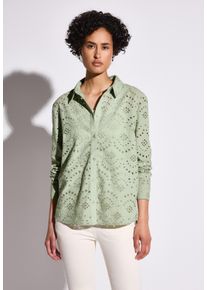 Street One Damen Langarmbluse, grün, casual, Gr. 34, unifarben, Web, 100% Baumwolle, Blusen, aus reiner Baumwolle