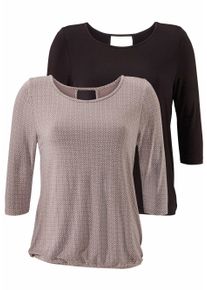 Lascana Damen 3/4-Arm-Shirt "mit modischem Cut-out", grau, casual, Gr. 32, unifarben, gemustert, Obermaterial: 95% Viskose (LENZING ECOVERO), 5%