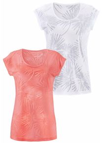 Beach Time BEACHTIME Damen Kurzarmshirt "mit leicht transparenten Palmen", orange, modisch, Gr. 36, gemustert, Obermaterial: 66% Polyester, 34% Baumwolle,