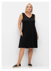 sheego Damen Jerseykleid "Große Größen", schwarz, klassisch, Gr. 46, unifarben, Obermaterial: 95% Viskose (LENZING ECOVERO), 5% Elasthan, Kleider,