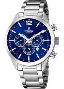 Festina Herren Chronograph "Timeless Chronograph", silber, Armbanduhren, Armbanduhr, Quarzuhr, Herrenuhr, Stoppfunktion, Lederarmband