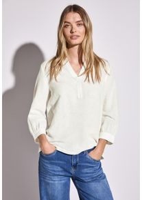 Street One Damen Klassische Bluse, weiß, casual, Gr. 42, unifarben, Web, Obermaterial: 60% Leinen, 40% Baumwolle, Blusen, mit 3/4-Ärmel