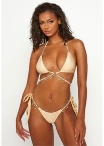 MODA MINX Damen Bikini-Hose "Seychellen Seestern", braun, Gr. L, unifarben, 100% Polyester, Badehosen, mit seitlicher Bindung und funkelnden Anhängern