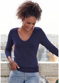Vivance Damen V-Ausschnitt-Pullover, blau, casual, Gr. 36, unifarben, Feinstrick, Obermaterial: 83% Viskose, 15% Polyamid, 2% Elasthan, Pullover, in