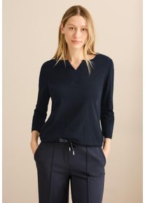 Cecil Damen 3/4-Arm-Shirt, blau, casual, Gr. M, unifarben, Web, 100% Baumwolle, Shirts, mit geschlitztem Rundhalsausschnitt