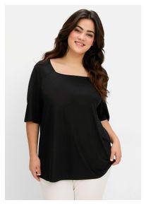 sheego Damen T-Shirt "Große Größen", schwarz, feminin, Gr. 56, unifarben, Obermaterial: 95% Viskose (LENZING ECOVERO), 5% Elasthan, Shirts, mit