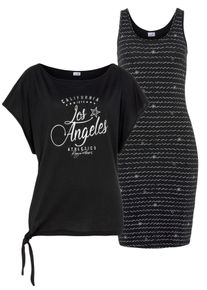 Kangaroos Damen Jerseykleid, schwarz, casual, Gr. 44, unifarben mit Farbeinsätzen, bedruckt, kontrastfarbene Details, Jersey, Obermaterial: 50%
