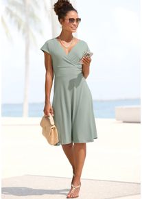 Lascana Damen Midikleid, grün, modisch, Gr. 40, unifarben, Jersey, Obermaterial: 95% Polyester, 5% Elasthan, Kleider, aus bügelfreier Ware, elegantes