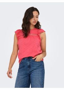 Only Damen Kurzarmshirt "ONLLEA S/L FRILL MIX TOP JRS", orange, modisch, Gr. M, unifarben, Jersey, Obermaterial: 100% Baumwolle, Shirts