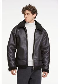 LINDBERGH Herren Lederimitatjacke, schwarz, casual, Gr. XXXL, unifarben, Obermaterial: 100% Polyester, Jacken, mit Schnalle am Kragen