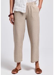Street One Damen Stoffhose, beige, casual, Gr. 46, gestreift, Stoff, 69% Viskose, 28% Baumwolle, 3% Elasthan, Hosen, im Loose Fit