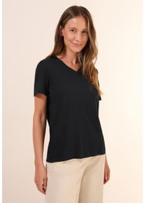 Cecil Damen T-Shirt, schwarz, casual, Gr. XS, unifarben, Web, Stoff, 50% Baumwolle, 50% Modal, Shirts, mit V-Ausschnitt