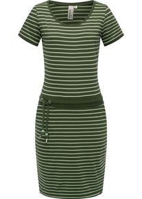 Ragwear Damen Sommerkleid "Baomi", grün, sportlich, Gr. XS, 100% Baumwolle, Kleider, gestreiftes Damen Minikleid mit Taillenkordel und Taschen