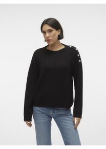 Véro Moda VERO MODA Damen Rundhalspullover "VMELYA LS O-NECK BUTTON PULLOVER GA BOO", schwarz, modisch, Gr. L, unifarben, Strick, Obermaterial: 78% Polyester,