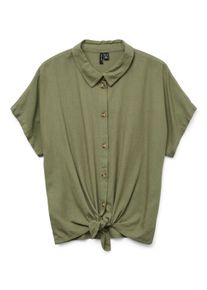 Véro Moda VERO MODA Damen Kurzarmbluse "VMTHEA SS TIE SHIRT WVN NOOS", grün, modisch, Gr. XS, unifarben, Web, Obermaterial: 70% Viskose, 30% Leinen, Blusen