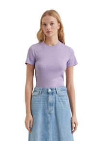 Marc O'Polo Damen T-Shirt "aus Rippjersey", lila, Basic, Gr. L, MARC O'POLO DENIM, unifarben, Obermaterial: 50% Baumwolle, 47% Modal, 3% Elasthan, Shirts