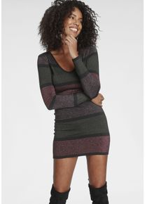 Melrose Damen Strickkleid, grün, feminin, Gr. 42, mehrfarbig, gestreift, Glitzerstreifen, Feinstrick, Glitzergarne, Obermaterial: 43% Viskose, 22%