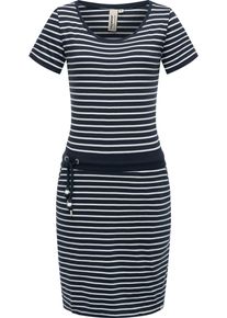 Ragwear Damen Sommerkleid "Baomi", blau, sportlich, Gr. XS, 100% Baumwolle, Kleider, gestreiftes Damen Minikleid mit Taillenkordel und Taschen