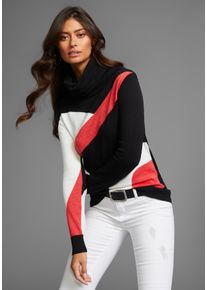 Laura Scott Damen Schalkragenpullover, schwarz, casual, Gr. 32, colorblocking, Strick, Obermaterial: 50% Baumwolle, 50% Polyacryl, Pullover, mit