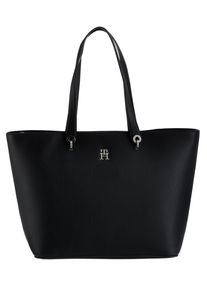 Tommy Hilfiger Damen Shopper "TH EMBLEM TOTE", schwarz, Polyurethan, unifarben, Strukturmuster, Taschen, mit TH-Emblem vorne