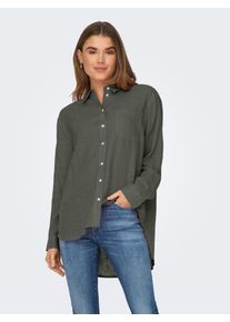 Only Damen Longbluse "ONLTOKYO L/S LINEN BLEND SHIRT", grün, modisch, Gr. S, unifarben, Web, Obermaterial: 55% Leinen, 45% Viskose, Blusen, mit Leinen