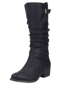 Rieker Damen Winterstiefel, Gr. 42, schwarz, Lederimitat, unifarben, klassisch, Schuhe, Langschaftstiefel, Blockabsatz, Innenreißverschluss, slouchy
