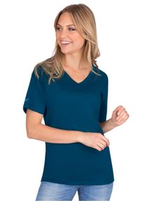 TRIGEMA Damen T-Shirt "TRIGEMA V-Shirt aus 100% Bio-Baumwolle (kbA)", blau, Basic, Gr. XL, 100% Baumwolle (Bio-Baumwolle kbA), Shirts