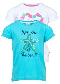 SALT & PEPPER SALT AND PEPPER Mädchen T-Shirt "Beach", blau, casual, Gr. 116, unifarben, 95% Baumwolle, 5% Elasthan, Shirts, mit Glitzerdruck