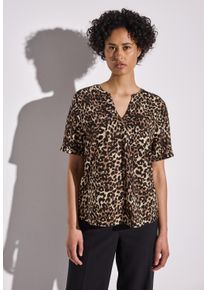 Street One Damen Hemdbluse, braun, casual, Gr. 38, gemustert, Stoff, 100% Viskose, Blusen, mit geschlitztem Rundhalsausschnitt