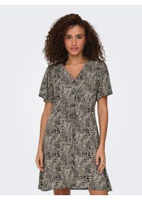 Only Damen Minikleid "ONLEVIDA S/S SHORT DRESS WVN NOOS"pumice stone aop:alma heart leo, casual, Gr. XS, bedruckt, Web, Obermaterial: 100% Viskose,
