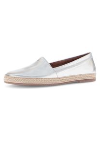 Gabor Damen Slipper, Gr. 35, silber, Ziegenleder, metallic, casual, Schuhe, Schlupfschuh, Bequemschuh, Flats mit jutebezogenem Plateau