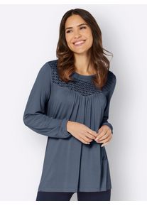 Classic Basics Damen Spitzenshirt "Langarm-Shirt", blau, Gr. 42, unifarben, 95% Viskose, 5% Elasthan, Shirts