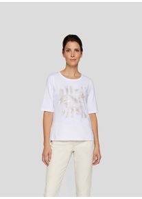 Rabe Damen Rundhalsshirt, weiß, casual, Gr. 38, bedruckt, Web, Jersey, Obermaterial: 95% Baumwolle, 5% Elasthan, Shirts, mit Glitzer-Print und Stretch