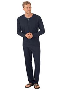 TRIGEMA Herren Schlafanzug "TRIGEMA Bequemer Schlafanzug aus Bio-Baumwolle (kbA)", Gr. L, blau, 100% Baumwolle (Bio-Baumwolle kbA), Basic,