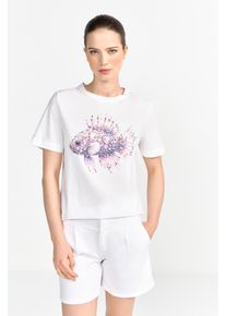 RICHROYAL Damen Kurzarmshirt, weiß, casual, Gr. XS, bedruckt, unifarben, Single Jersey, Obermaterial: 100% Baumwolle, Shirts, Mit Rundhalsausschnitt