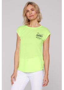 SOCCX Damen Rundhalsshirt, grün, casual, Gr. XL, bedruckt, Material: 83% Polyester, 17% Viskose, Shirts, mit überschnittenen Schultern