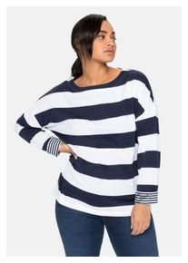 sheego Damen Langarmshirt "Große Größen", blau, casual, Gr. 44, gestreift, Obermaterial: 100% Baumwolle, Shirts, mit Blockstreifen und