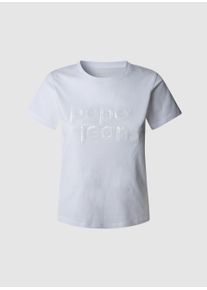 Pepe Jeans Damen T-Shirt "ARIA", weiß, casual, Gr. XS, unifarben, Single Jersey, Obermaterial: 100% Baumwolle, Shirts, mit Ton-in-Ton Paillettenbesatz