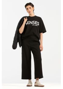 Damen Culotte, schwarz, casual, Gr. M, SENSES.THE LABEL, unifarben, Material: 92% Baumwolle, 8% Elasthan, Hosen, mit Elastikbund