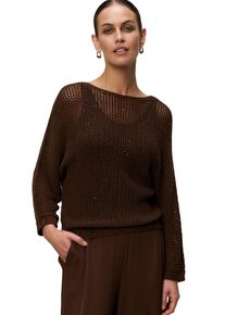 Zero Damen Strickpullover "Zero Lochstrick-Pullover mit Glitzersteinen", braun, casual, Gr. S, durchscheinend, Strick, Obermaterial: 36% Polyacryl,