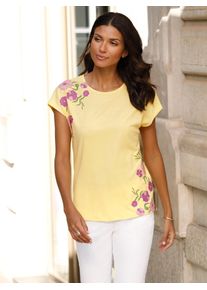 Classic Basics Damen Kurzarmshirt "Kurzarm-Shirt", gelb, Gr. 46, geblümt, gemustert, bedruckt, mehrfarbig, 100% Baumwolle, Shirts