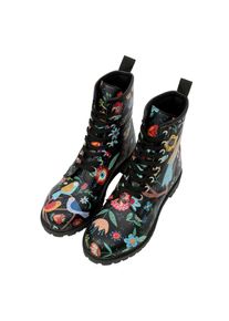DOGO Damen Schnürboots "Boots Flower & Birds Damen Boots / Female", Gr. 41, schwarz, Lederimitat, Schuhe, Vegan