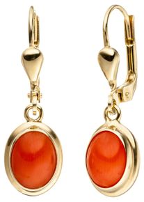 Jobo Damen Paar Ohrhänger, Gelbgold 333, gold, Gelbgold 333, Ohrringe, oval 333 Gold mit Koralle
