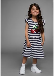Kidsworld Mädchen Jerseykleid "für kleine Mädchen", blau, modisch, Gr. 128, geringelt, gestreift, Jersey, Obermaterial: 95% Baumwolle, 5% Elasthan,