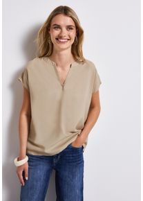Street One Damen Kurzarmblusecoastal beige, casual, Gr. 34, unifarben, Web, Obermaterial: 100% Viskose, Blusen, Split Neck