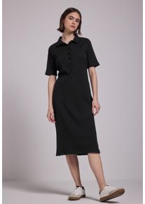 Damen Midikleid, schwarz, casual, Gr. 40, STREET ONE STUDIO, unifarben, Web, 48% Baumwolle, 47% Polyester, 5% Elasthan, Kleider, mit Knopfleiste