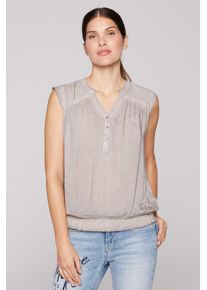 SOCCX Damen Schlupfbluse, beige, casual, Gr. M, bedruckt, Glitzermuster, Material: 100% Viskose, Blusen, mit Gummizug