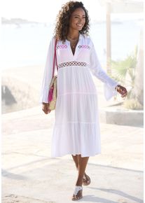 Lascana Damen Midikleid, weiß, modisch, Gr. 36, unifarben, Web, Obermaterial: 100% Viskose, Kleider, mit Häkeleinsätzen
